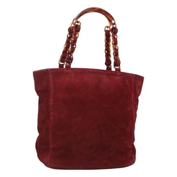 CHANEL Hand Bag Suede Red CC - Picture 1 of 15